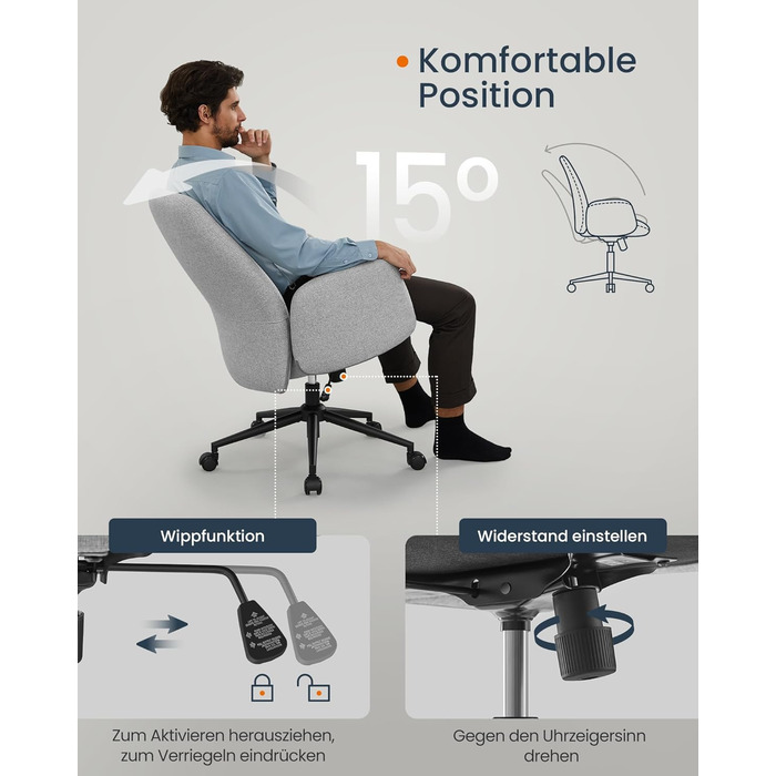 Офісний крісло SONGMICS HOME - регульоване, з підлокітниками, сіро-зелене, з бавовняно-льоновій тканини