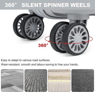 Валіза KONO з TSA-замком та 4 обертовими колесами, набір валіз 3 шт. (білий, сірий)