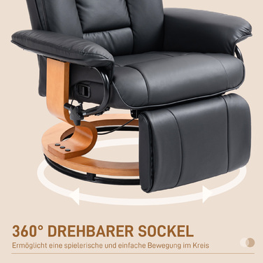 Крісло під телевізор HOMCOM Recliner Swivel з функцією відкидання та підставкою для ніг витримує до 150 кг, крісло під телевізор з імітації шкіри в чорному кольорі для вітальні