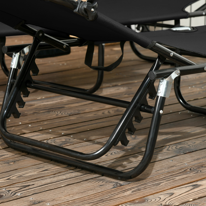 Набір з 2 сонячних лежаків, розкладні садові лежаки з сонцезахисним навісом, спинка з 5 рівнями регулювання висоти, чорного кольору