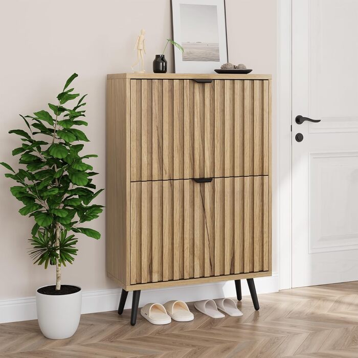 Шкаф для взуття Smuxee з 2 відкидними полицями, 60 см. Сірий шаф для взуття з рельєфним дизайном, незалежний органайзер для взуття для передпокою, коридору, вітальні або гардеробу.