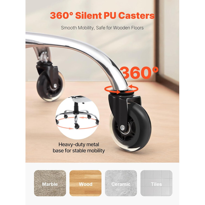 Крісло офісне VEVOR з PU шкірою, біле, для начальника з підніжкою, регульоване по висоті, до 181,43 кг, 860 x 610 мм, поворотне