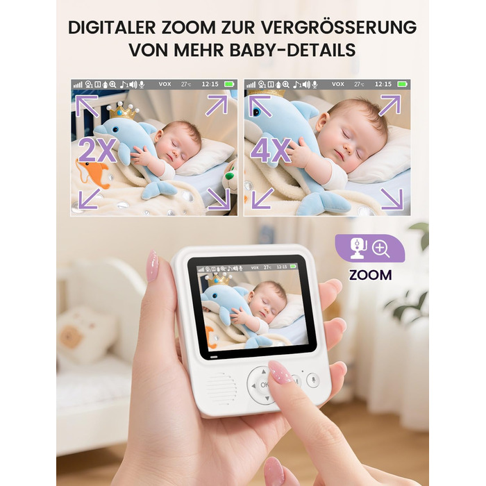 Відеоняня OBVHNUA з камерою 720P, IPS монітором 2.8