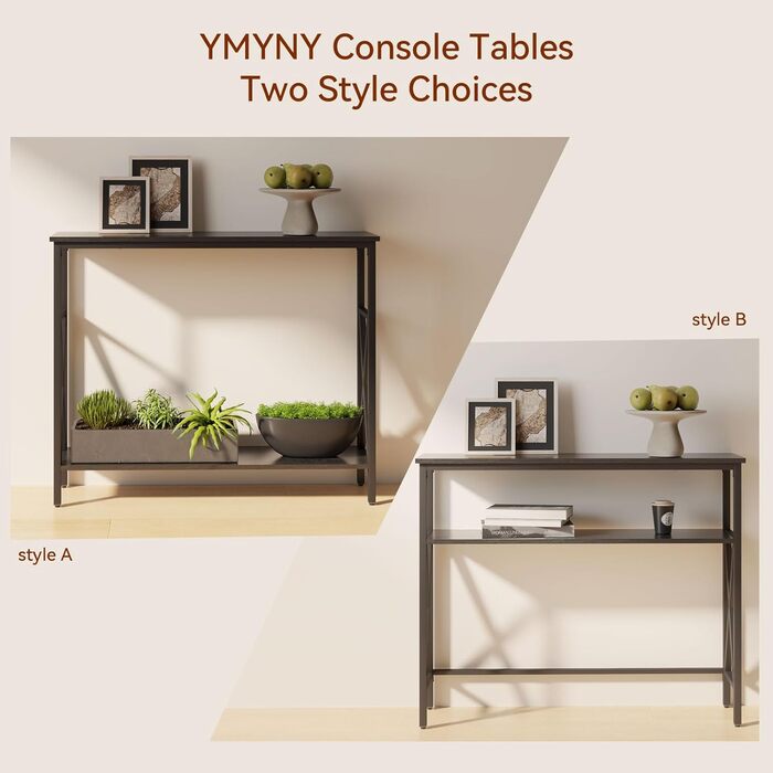 Консольний столик YMYNY з загартованим склом, чорний, 101х25х80.5 см (HGD007G)
