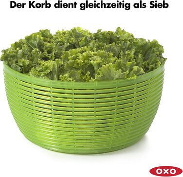 OXO Good Grips Салатниця-центрифуга з ситом та кришкою, зелена – для сушіння салату, велика