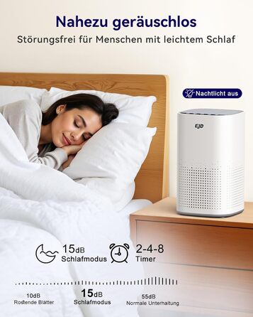 Повітряочисник для великих спалень до 70 м² з CADR 223 м³/год, тихий H13 HEPA повітряочисник з режимом сну 15 дБ, 3-в-1 фільтр видаляє 99,97% пилку, пил, шерсть тварин, запахи