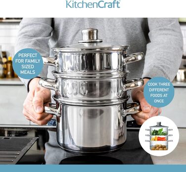 Каструля/каструля для супу KitchenCraft з 3 контейнерами в подарунковій коробці, індукційний сейф, нержавіюча сталь, 18 см 20 x 23 x 27 см