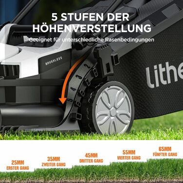 Акумуляторний газонокосарка Litheli 20V, ширина косіння 33 см, до 200 м², об'єм кошика 30 л, висота косіння 25-65 мм, з акумулятором 4.0 Ah, Brushless