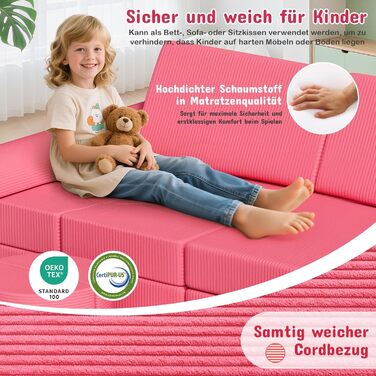 Дитяче ігрове диван-конструктор MAMIZO Cord, 15 частин, рожевий. Модульний диван-конструктор для гри та відпочинку в дитячій кімнаті. Оeko-Tex сертифікат.