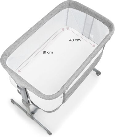 Дитяче ліжко Moby-System Luna 3 в 1: ліжко, манеж, подорожі з матрацом. Регулювання висоти, до 9 кг, знімні бортики, 4 колеса, сірий колір