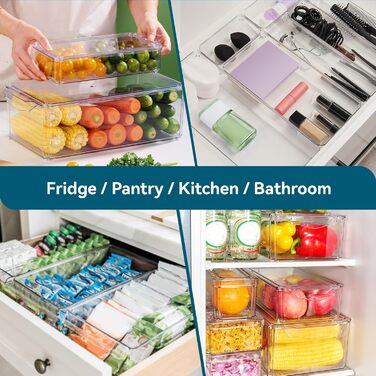 Організатор для холодильника, прозорий, набір 4 шт. з кришкою для зберігання продуктів