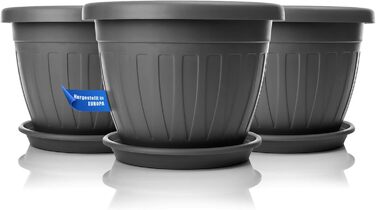 Плантатор BigDean 3X з підставкою, ø50xH38 см, антрацит - вологостійкий горщик для квітів - з водостоком, UV-стійкий, з міцного пластику - для внутрішнього та зовнішнього використання, Made in Europe