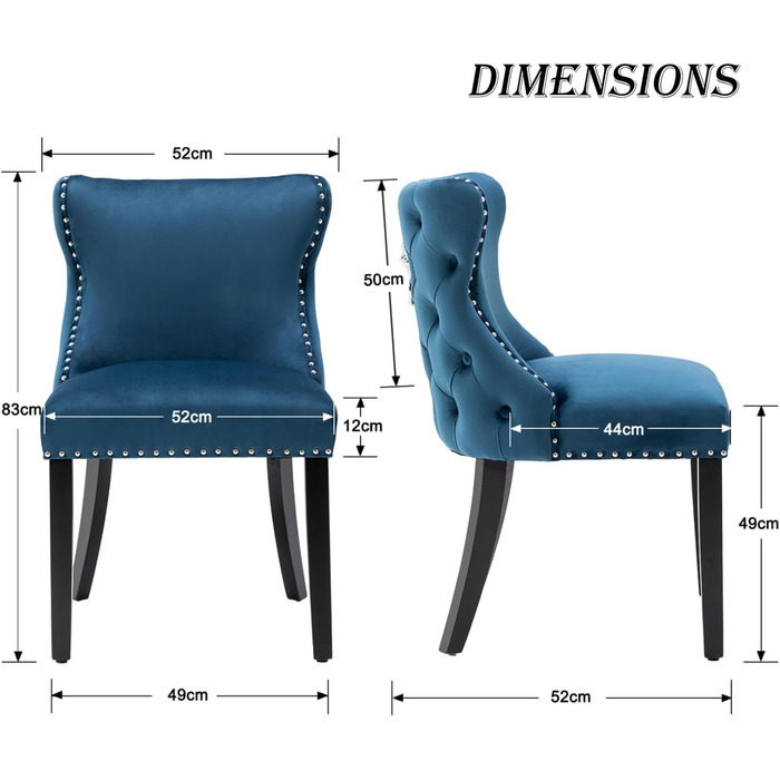 Крісла для їдальні з велюру, комплект 4 шт. - м'які крісла без підлокітників для кухні та вітальні, блакитні