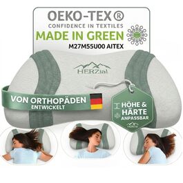 Ортопедична подушка для шиї з ефектом пам'яті - ергономічна подушка для сну на боці, спині та животі - підтримка шиї проти болю в шиї - сертифікат Oeko-Tex Made in Green, знімний чохол