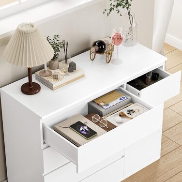 FOREHILL Комод білий з 5 шухлядами та 1 дверцятами, 100x40x80 см. Комод для спальні, вітальні, кабінету, передпокою