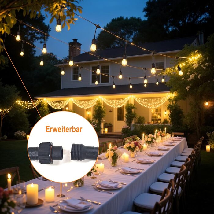 BRIMAX LED гірлянда для вулиці, 30 метрів, AC220-240V, IP44, 46+4 лампочки G40 E12 1W, 2200K тепле біле світло, розширювана, для кемпінгу, ярмарку, саду, вечірки