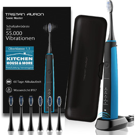 Електрична зубна щітка Tristan Auron SonicMaster (Блакитна) - 6 голів + чохол - 5 режимів, 55000 VPM, таймер 2 хв, 100 днів гарантії
