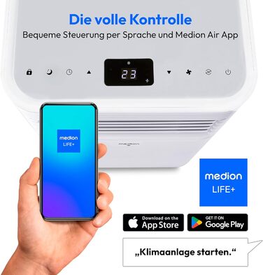 Мобільний кондиціонер MEDION P901 9000 BTU, 32 м, 3в1, додаток/голосове керування, з віконним ущільнювачем