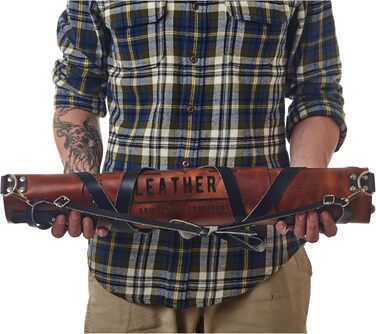 Фартух для гриля зі шкіри з тримачем для пива, BBQ Pitmaster – міцний, з кишенями, регульовані лямки (коричнева шкіра)