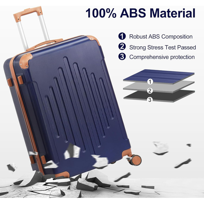 Набір валіз LEADZM 3 шт. з захистом кутів, жорсткий корпус ABS, телескопічна ручка, ручна поклажа (темно-синій/коричневий)