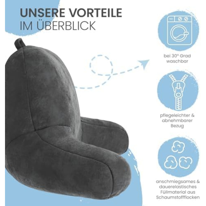 Подушка для спини та читання ELONEO з підлокітниками для ліжка та дивана, ергономічна підтримка спини, голови та шиї