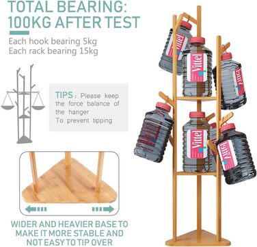 Стенд для одягу Unho з бамбука, 8 гачків, 3 полиці, для прихожей, офісу, спальні, кімнати очікування, для одягу, капелюхів, сумок