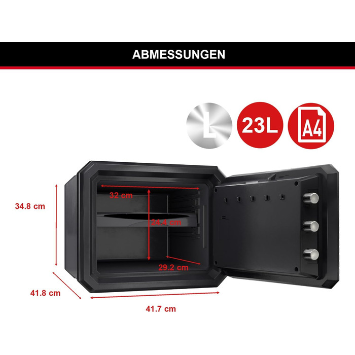 Master Lock FPW082FTCML - вогнестійкий та водонепроникний сейф, 23л, 417 x 348 x 478 мм, електронний замок з підсвічуванням, для дому та офісу, чорний