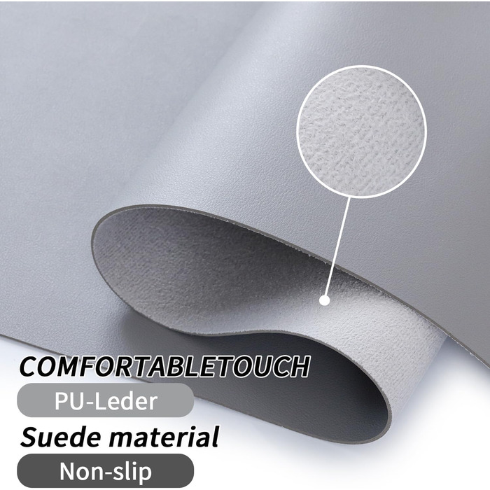 Килимок для столу та мишки XXL Niviy з екошкіри, водонепроникний захисний килимок для офісу та дому, протиковзний, світло-сірий, 60 x 40 см