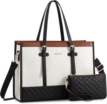 Сумка для ноутбука LOVEVOOK, жіноча, середнього розміру (15,6 дюймів), для роботи, навчання, офісу, універсітету, сумка-шопер, акцент: коричнево-чорно-білий колір