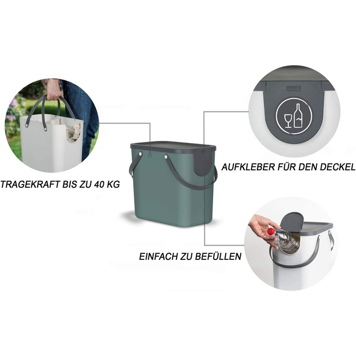 Система поділу сміття Rotho Albula 25L для кухні, зелений / антрацит, пластик темно-зеленого кольору
