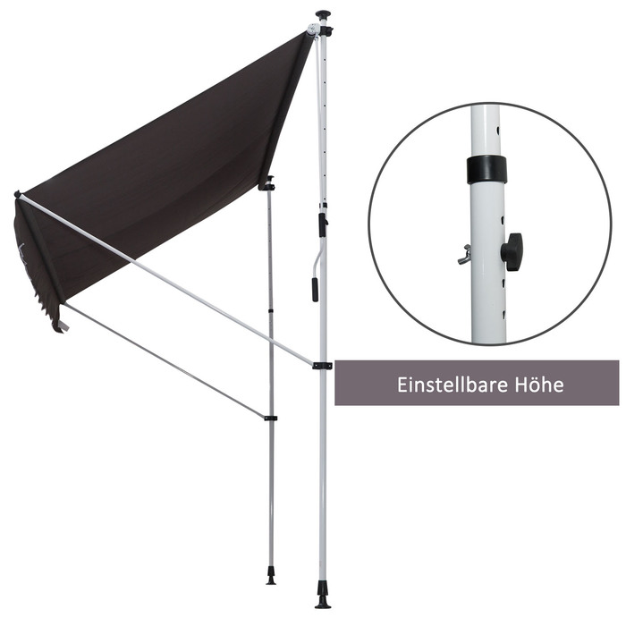 Outsunny Folding Arm Тент Clamp Тент регульований по висоті 200x150 см Сірий алюміній для балкона та тераси