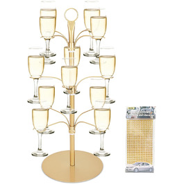 Стійка для коктейлів та келихів YCWF, 3 яруси, 12 келихів, золота. Ідеально для вечірок та святкування. Підходить для шампанського, коктейлів, маргарити та мартини.