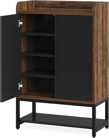 Шафа для взуття Tribesigns з дверцятами, 5-ярусна, для передпокою, дерев'яна шафа-органайзер для 15-20 пар взуття, чорно-коричнева