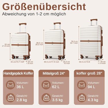 KONO Чемодан-валіза середнього розміру 66см з ABS+PC, валіза на колесах з замком-кодом (темно-зелений/коричневий)