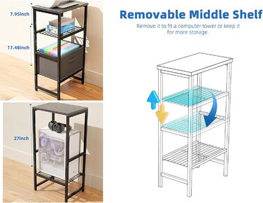 Підставка для принтера MWQ з ящиком для документів, 3-ярусна, чорна. Підійде для дому та офісу