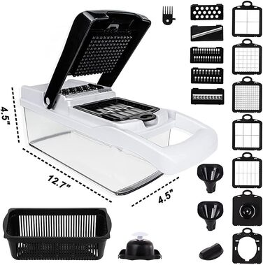 Багатофункціональний набір для нарізки овочів 22 в 1: спіралізатор, тертка, нарізчик для цибулі, картоплі, фруктів. Чорний