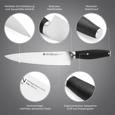 Ніж кухарський Grossman 282ON, 33 см, з нержавіючої сталі, ергономічна ручка