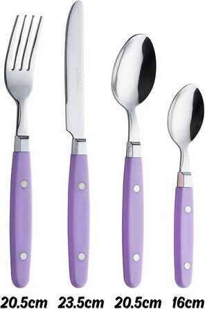 EXZACT Набір столових приборів 24 шт. з нержавіючої сталі з ручками з фіксацією - Ретро стиль. В комплекті: 6 виделок, 6 ножів, 6 ложок, 6 чайних ложок. Колір: Фіолетовий