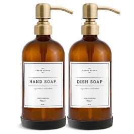 Набір дозаторів для мила 2 шт. з нержавіючою помпою, скляні, 475 мл (набір для кухні та ванної кімнати)