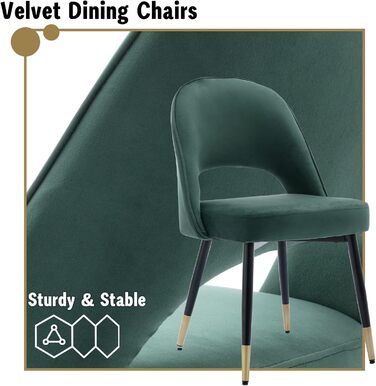 Набір з 2 м'яких крісел з велюру для вітальні та кухні. Сучасний дизайн, без підлокітників, металеві ніжки. 2 шт. (4 шт., зелений)