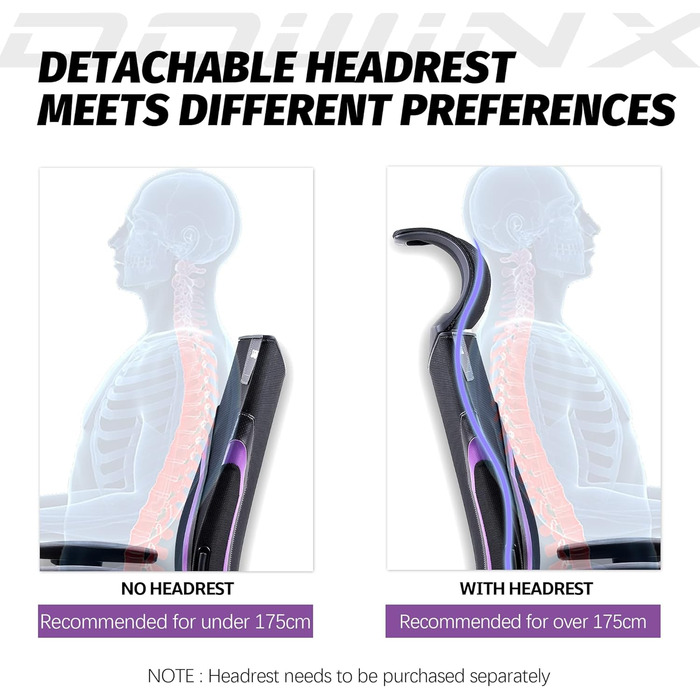 Ігровий крісло Dowinx з 3D підлокітниками, офісне крісло, ергономічне, з функцією гойдання, шкіряне, поворотне, для офісу та дому, чорний, сірий (чорний, фіолетовий)