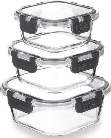Приготування їжі Іглуу-штабельовані скляні квадратні контейнери (3 шт.) - герметична відкидна кришка, що не містить бісфенолу А, не містить бісфенолу А. М.