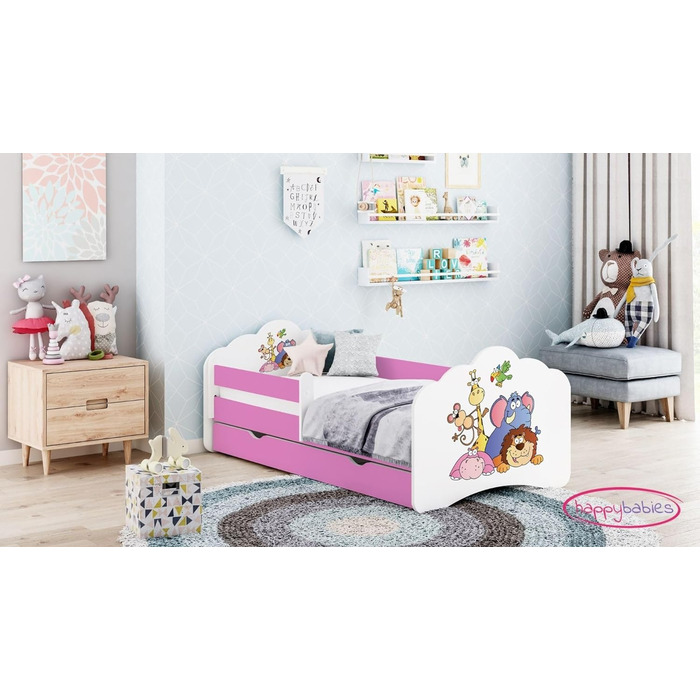 Дитяче ліжко Happy Babies MOBI 160 x 80 Ліжко для дитячої кімнати з матрацом 80x160 Молодіжне ліжко із захистом від падіння та зберіганням для дівчаток (M13)