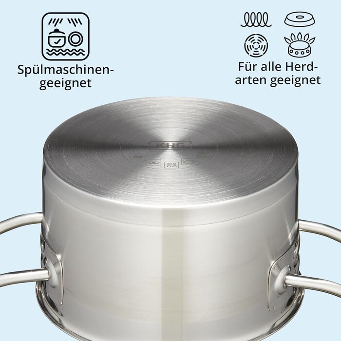 Каструля KHG 14 см з нержавіючої сталі, індукційне дно, 1.5 л | Для всіх плит, можна мити в посудомийній машині