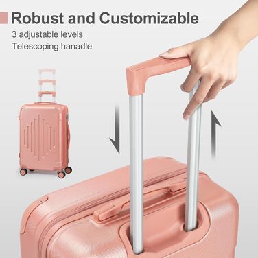 Набір валіз LALAHO 2 шт. з косметичкою, сірий, ABS, телескопічний ручка, ручна поклажа, захист кутів (Roségold-1, M (55CM))