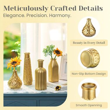 Золота ваза Hewory для декору: набір з 4 ваз для різдвяного декору, весілля та подарунків (22, 19.5, 16, 12.5 см)