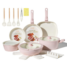 Набір каструль та сковорідок 23 частини з антипригарним покриттям. Керамічний набір посуду з знімними ручками, сумісний з усіма типами плит та духовкою. Без PFAS, PTFE, PFOA. Кремово-білий колір.