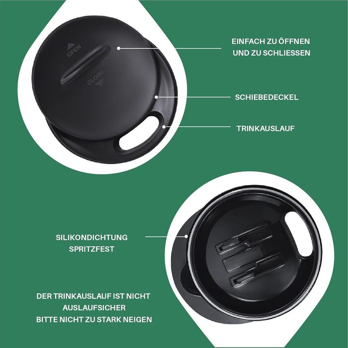 Кружка для кави та чаю Ideus 470 мл з подвійними стінками, нержавіюча сталь, з нековзним ручним тримачем та кришкою-модулем, великий об'єм (Трав'яний зелений)