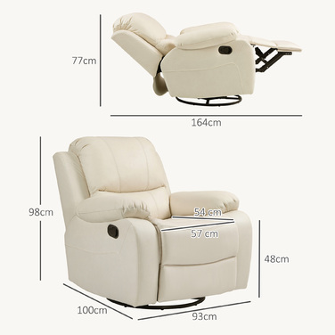 Крісло для телевізора HOMCOM Recliner з функцією відкидання, підставкою для ніг, системою кишенькових пружин, поворотним кріслом для телевізора для вітальні, спальні, кремового| Аосом