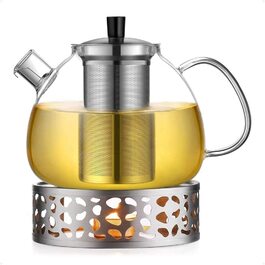 Оригінальний Срібний чайник ecooe, 1500 мл, чайник з боросилікатного скла, зі знімним ситечком з нержавіючої сталі 18/8, для приготування чаю